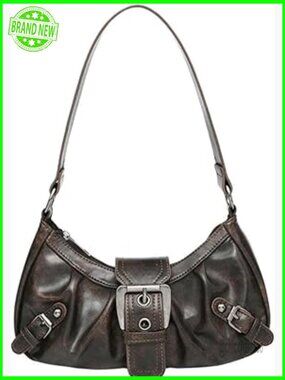 Medium Hobo Shoulder Bag PU Leather Goth Punk Crescent Handbag Y2K